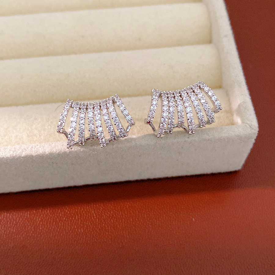 14K oro real galvanizado aguja de plata Zircon pendientes multicapa en forma de C personalidad simple pendientes de moda lujo ligero pendientes de alta calidad image 8