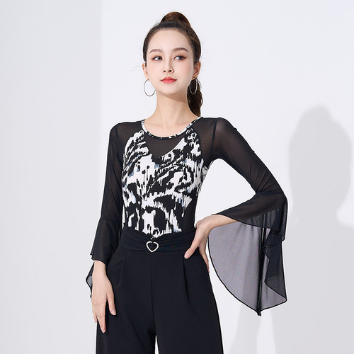 Dance practice clothes for women adult new shape training black bell sleeves modern dance Latin dance tops