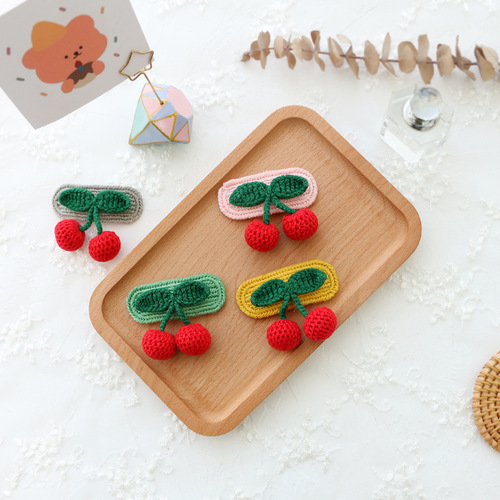 Tassel cherry children's hairpin handmade crochet wool baby BB clip hairpin cross-border best-selling hair accessories finished product