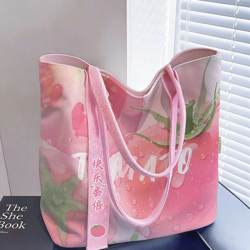 Happy and Joyful New Style Fresh and Simple Canvas Tote Bag for Commuting and Work, Versatile Canvas Bag Happy and Joyful New Style Fresh and Simple Canvas Tote Bag for Commuting and Work, Versatile Canvas Bag