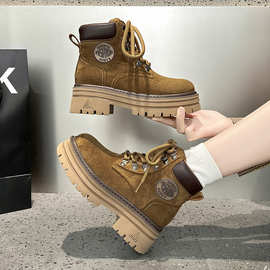 厚底复古绒面马丁靴女2025秋季新款小个子英伦风休闲短靴靴子女款