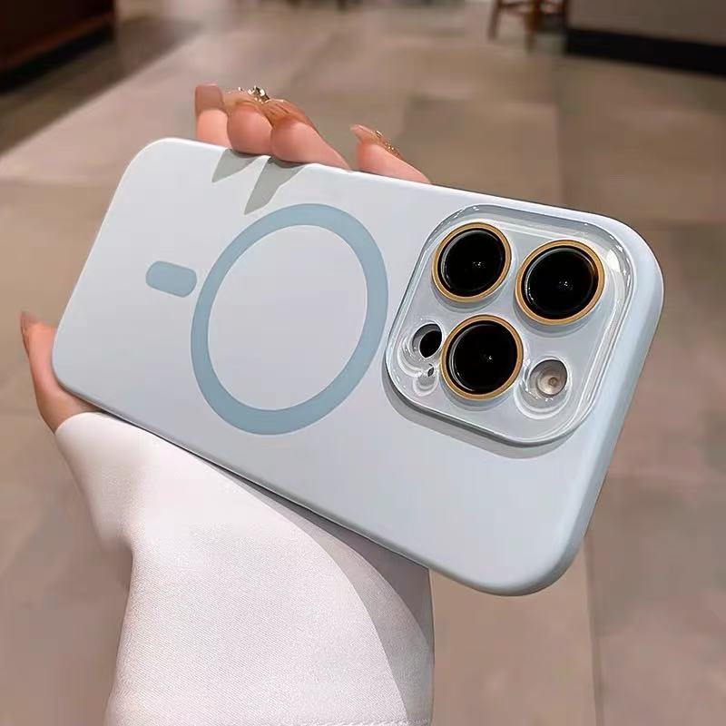 Ventana líquida pequeña succión magnética de silicona para Apple 16ProMax funda para teléfono móvil 16 color sólido simple iphone16Pr