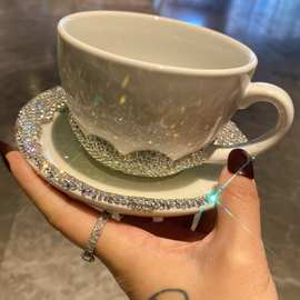 镶钻纯白创意简约咖啡杯碟套装陶瓷杯子餐具家用咖啡杯办公室杯