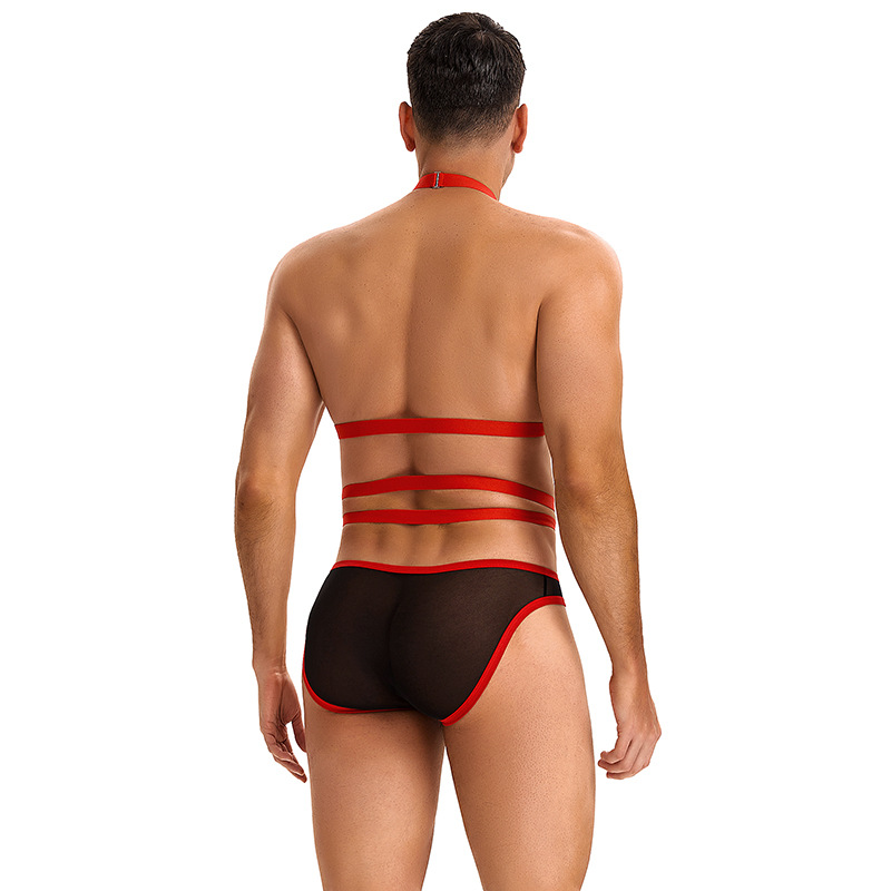 Europa y los Estados Unidos al por mayor transfronterizos hombres sexy ropa interior cuello colgante SM bondage camiseta U bolsillo convexo ropa interior