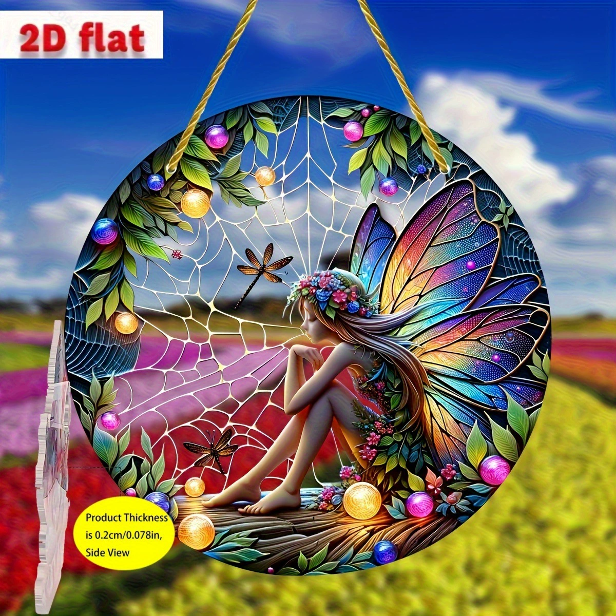 2D плоский круглый акриловый ловец солнца «Волшебный лесной феи» — подвесной орнамент для окна с яркими крыльями бабочки