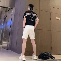 【高品質紳士服】夏ファッション、軽い高級感、シンプル、多用途、トレンド、カジュアル、スリム、ラウンドネック、メンズ半袖