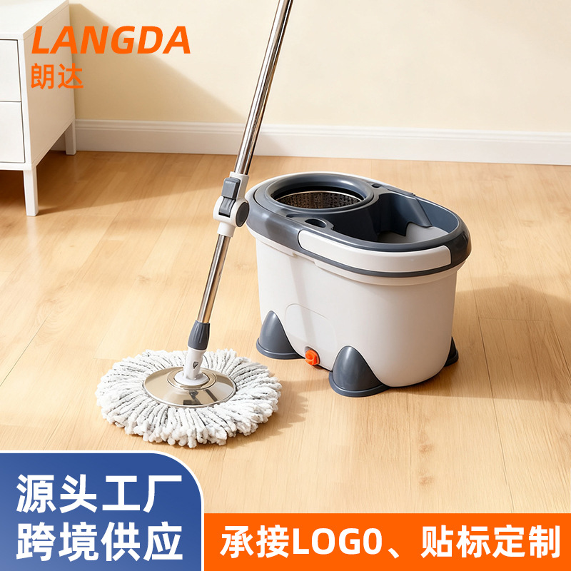跨境批发旋转拖把桶家用懒人一拖净出水口不锈钢免手洗拖布桶套装