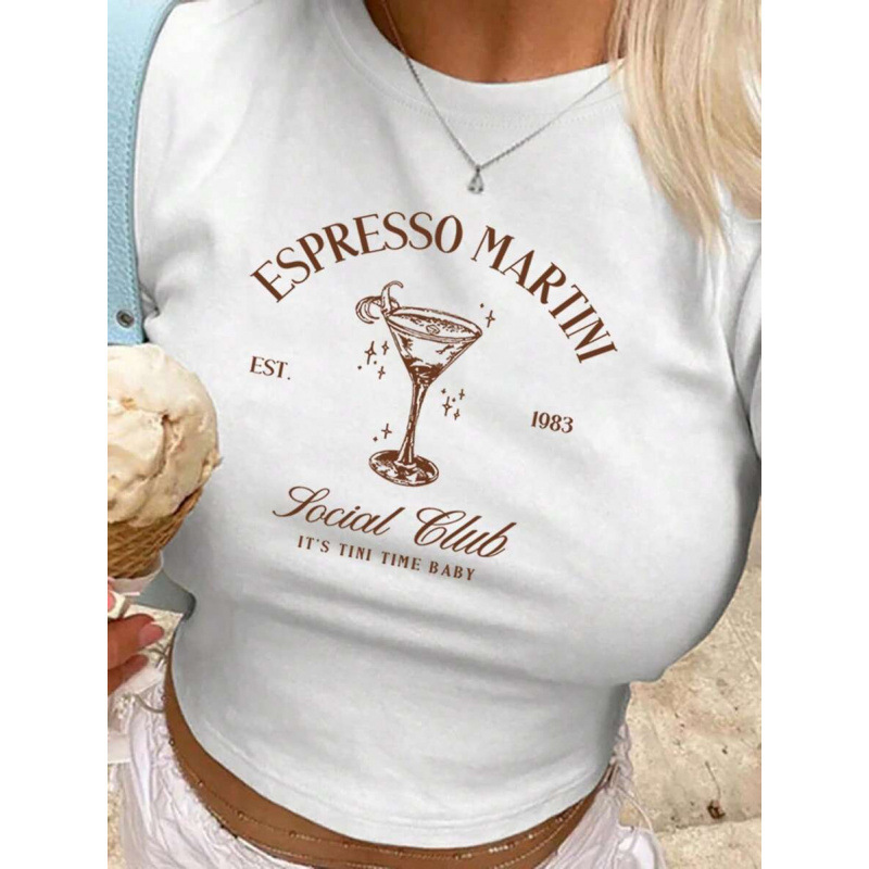 C 84804 Cropped Print T-Shirt Navel-Exposing Printed T-Shirt Cross-Border Aliexpress Asia