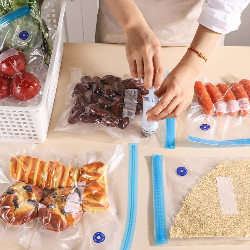 Bolsa de envasado de alimentos de vacío de grado alimenticio bolsa de compresión del hogar con válvula de aire refrigerador cremallera vacío bolsa de mantenimiento fresco