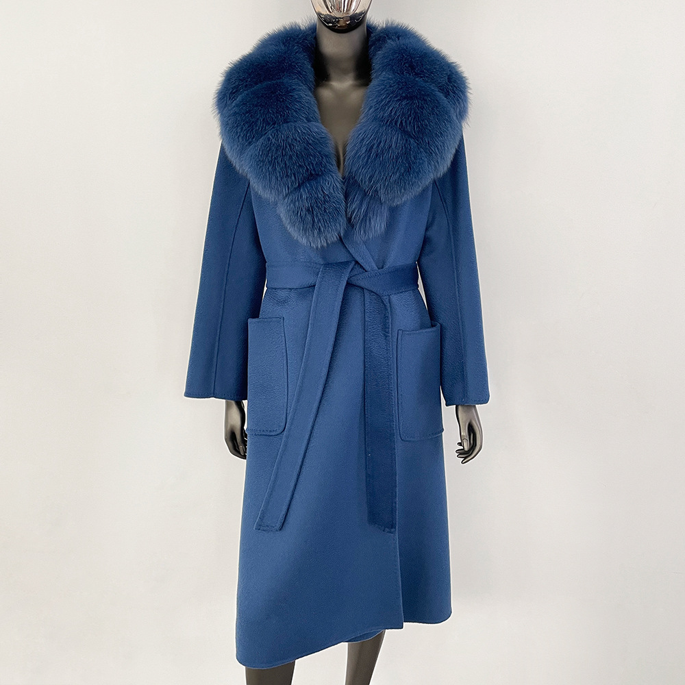 New Women's Fox Fur Collar Double-sided Wool Coat Plus Size Casual