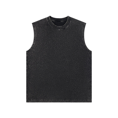 230g pure cotton European and American high street hiphop retro washing old sleeveless vest men casual loose knitted T-shirt