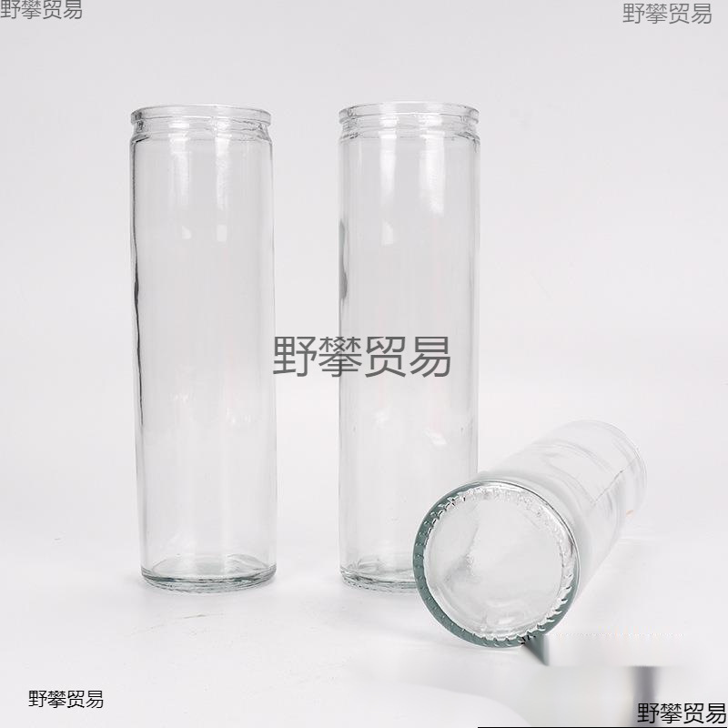 批发透明玻璃蜡烛台蜡烛杯丝印烤花耶稣教堂直筒喷色多种规格油瓶