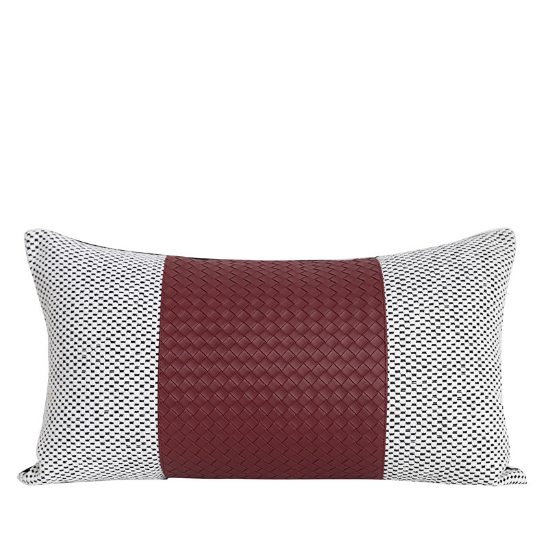 Cojín lumbar de tela con patrón de cuero tejido, cojín decorativo de lujo ligero estilo chino para habitación de hotel, cojín decorativo para el hogar. image 5