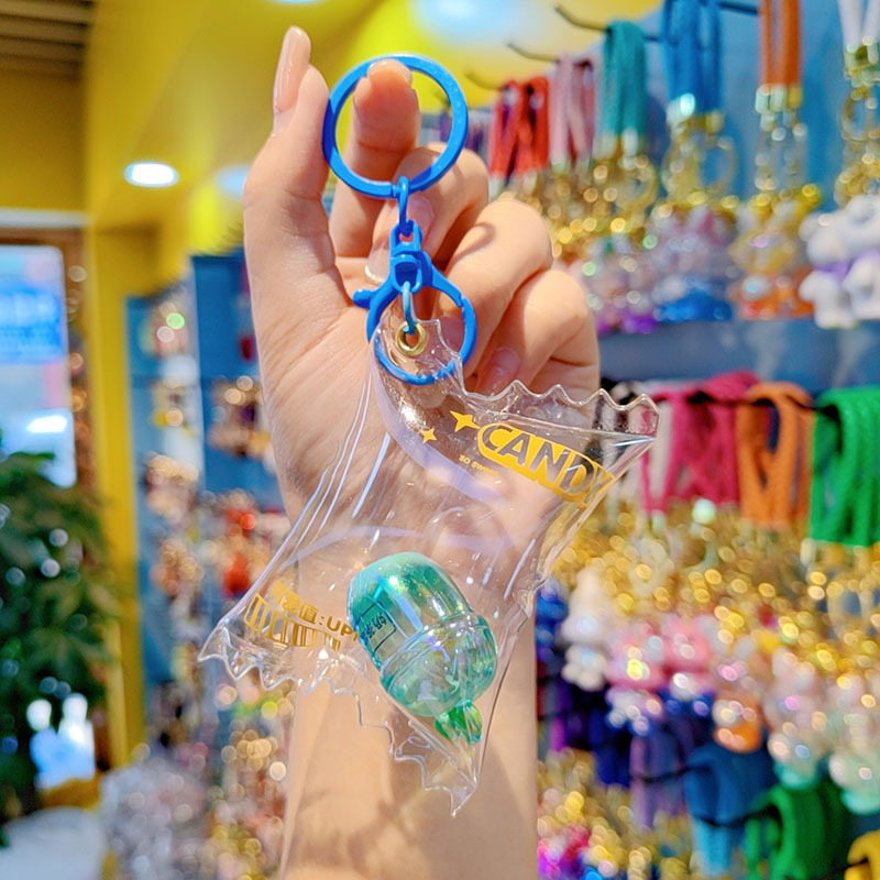 Color transparente botella de té llavero lindo viento bolso de automóvil llavero de resina colgante delicado botella colgante al por mayor