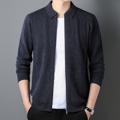 2024 Spring Basic Mass Male Cardigan Business Gentleman Crew Neck Sweater Men's Wool Sweater Thick Warm