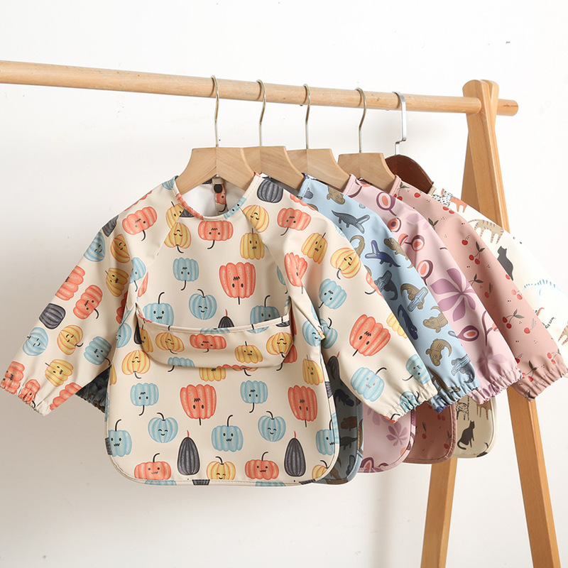 Danish Kidsren's Long-Sleeved Pu Reverse Dressing Baby Eating Clothes Bib Super Soft Waterproof Baby Rice Pocket Anti-Dirty Feeding Clothes Danish Kidsren's Long-Sleeved Pu Reverse Dressing Baby Eating Clothes Bib Super Soft Waterproof Baby Rice Pocket Anti-Dirty Feeding Clothes