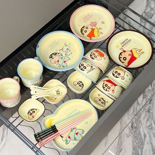 Crayon Xiaoxin New Style Ceramic Tableware Rice Bowl Cute Plate suit Household Rice Soup Bowl Chopsticks Spoon Hand Gift