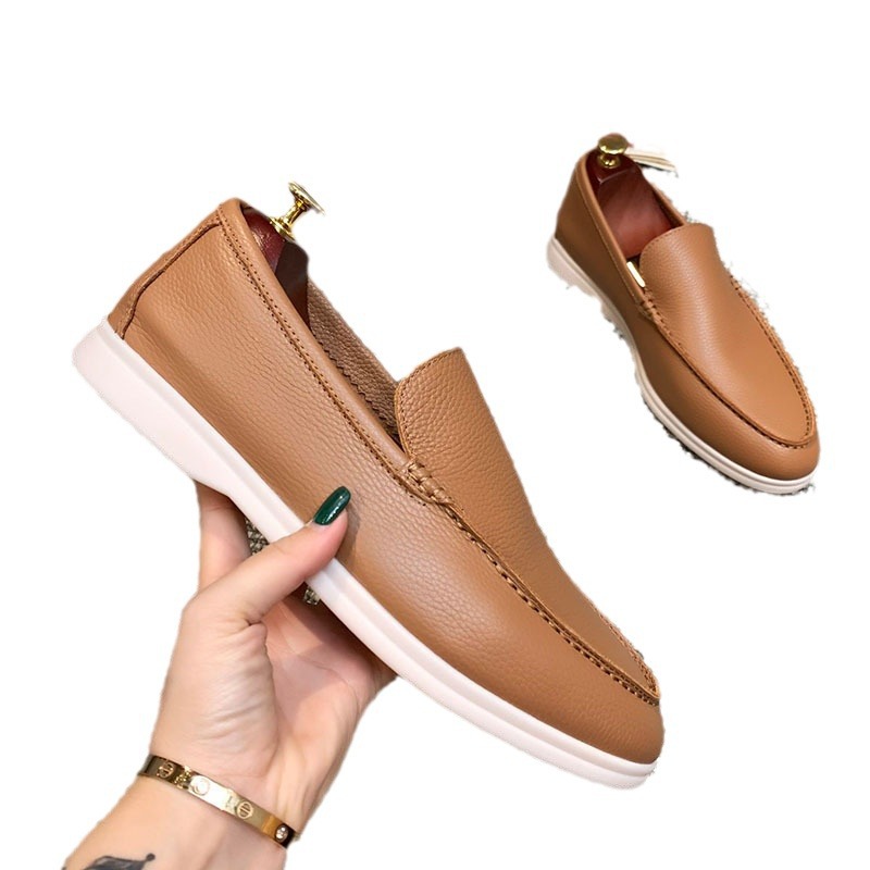 Mocasines de cuero genuino para hombre, mocasines de estilo británico, cómodos zapatos planos sin cordones para parejas, pedidos originales de comercio exterior
