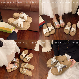Internet Celebrity Platform Thick-Soled Slippers for Women 2025 Summer New Korean Style Fashionable Outer Wear Comfortable Cross Sandals for Women
