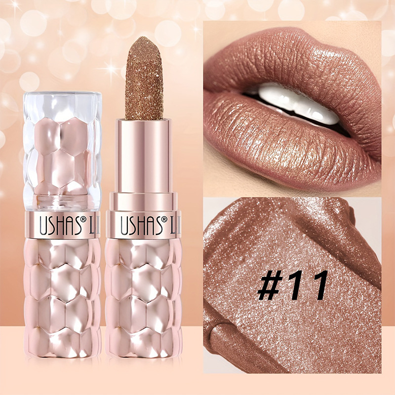 USHAS European and American Cross-border spot lápiz labial nacarado taza impermeable y antiadherente lápiz labial fino hidratante de larga duración UC012A B