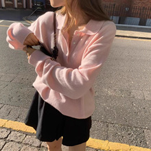 25现货韩国东大门OUN*E羊毛羊绒休闲气质显瘦宽松Polo针织衫毛衣