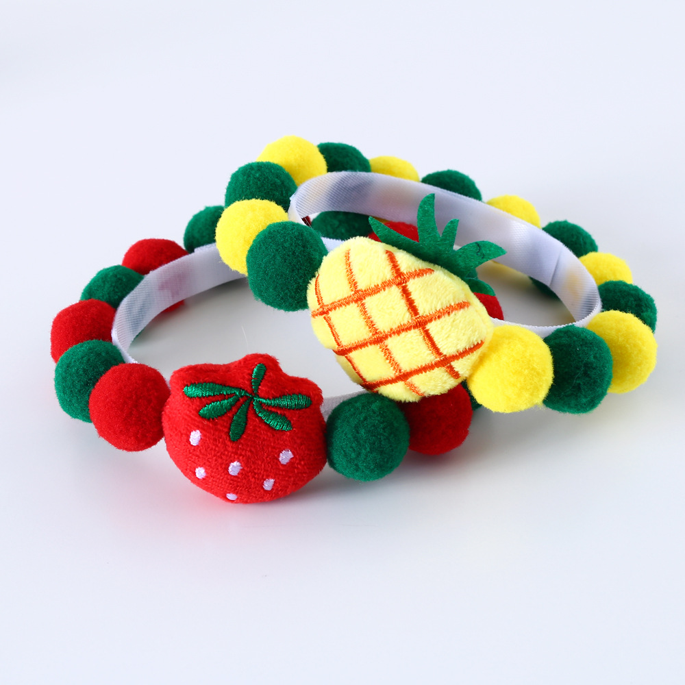 Mascotas gatos perros dibujos animados peluche frutas coloridas bola collar sandía fresa acessorios lindos buckle
