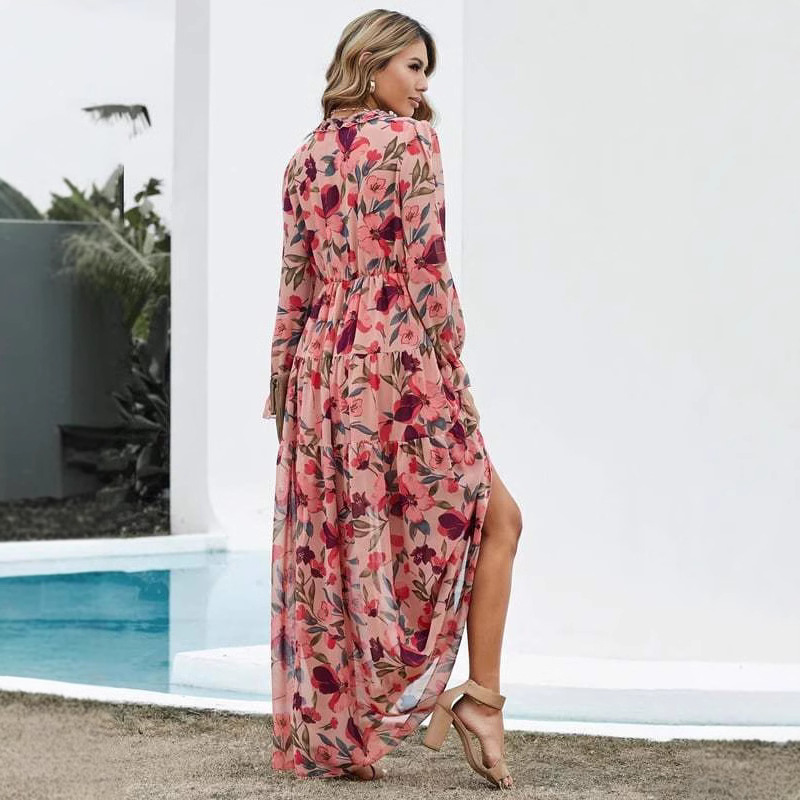 2025 cross-border new long sleeve European and American women's fashion printing fairy style long temperament evening dress dress