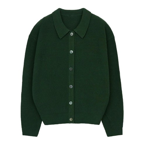Early Autumn Dark Green Collared Knit Cardigan Open Front Jacket Men's Sweater Korean Style Men's Fashion Casual Korean Dongdaemun