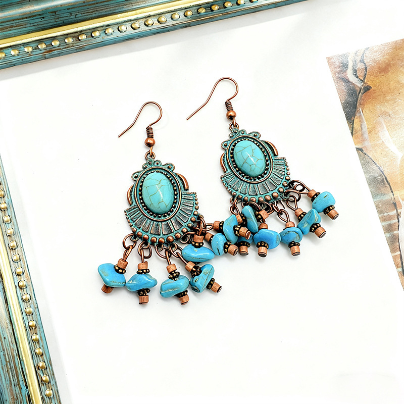 retro small design turquoise ethnic earrings