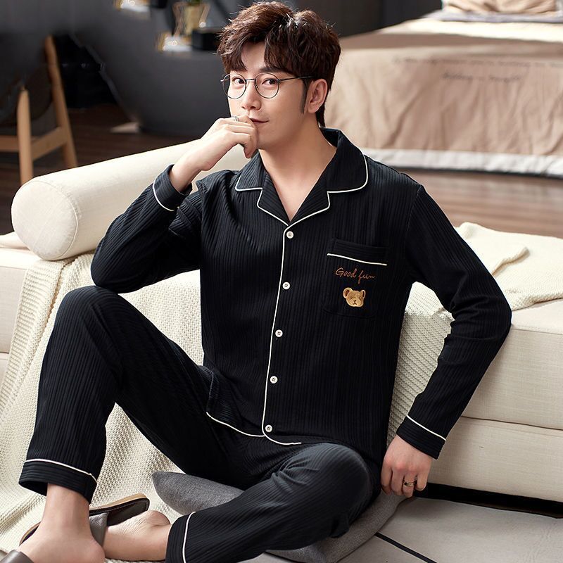 Pijamas de manga larga 100% algodón primavera y otoño más tamaño algodón oso juventud invierno homewear traje