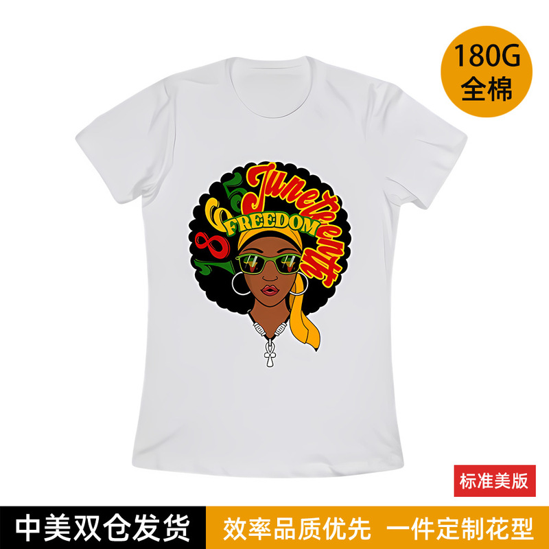 Amazon Spot Black Culture Afro Print T-Shirt Juneteenth Freedom Theme Trendyy Short Sleeves
