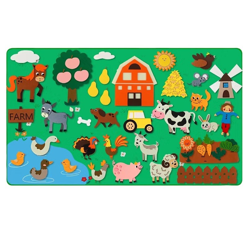 Granja transfronteriza Animal Felt Storyboard Set Granja Preescolar Temática Contar Cuentos Granja de flanel