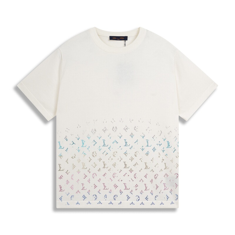 クロスボーダー ロバニット Tシャツ 2025 新しい市松模様の文字ジャカード カジュアル ルーズ 男女兼用 カップル 半袖|undefined