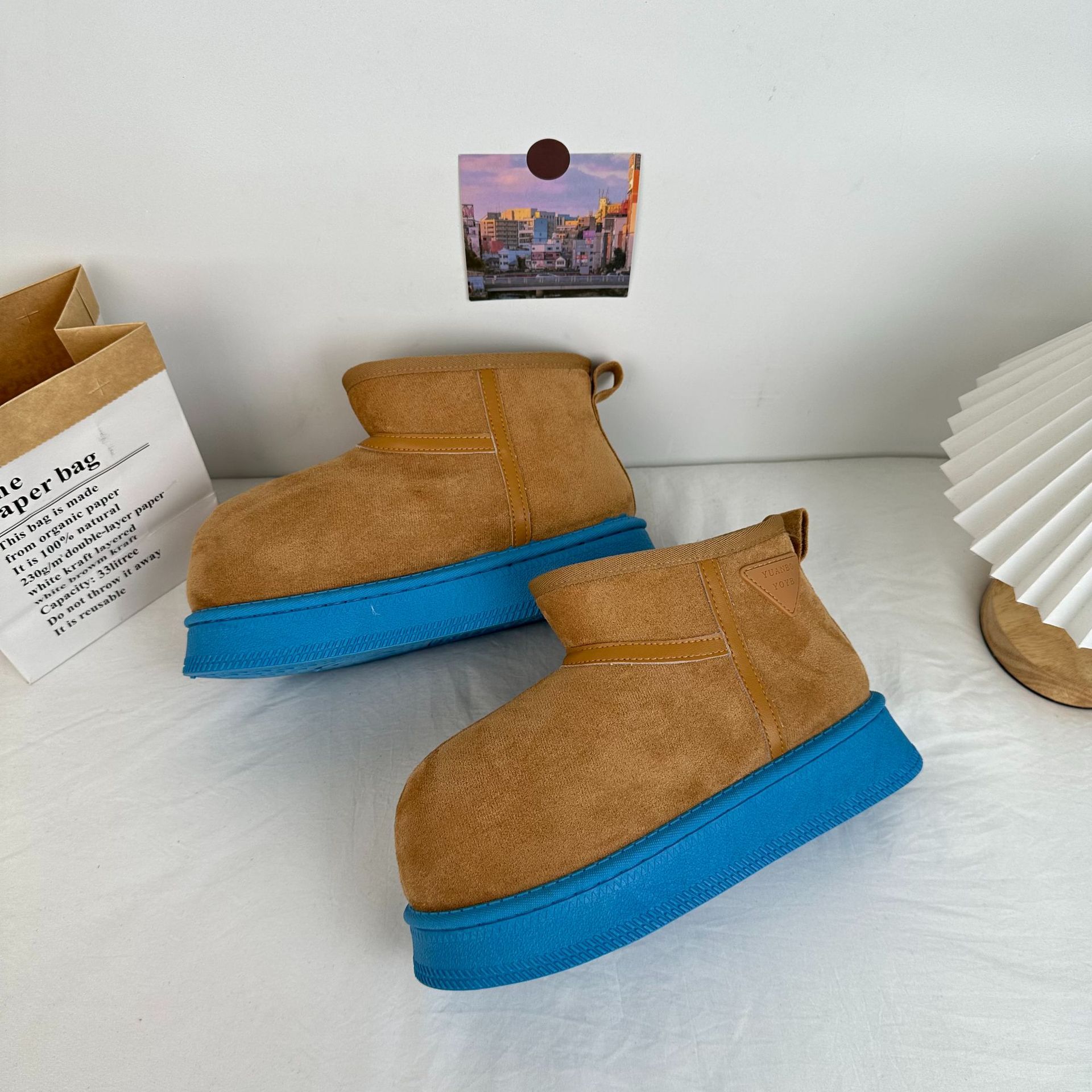 Far Wave 2025 zapatos de nieve de invierno mujer versión coreana de las botas cortas de color de plataforma Kapibala zapatos de algodón cálidos de todo fósforo image 5