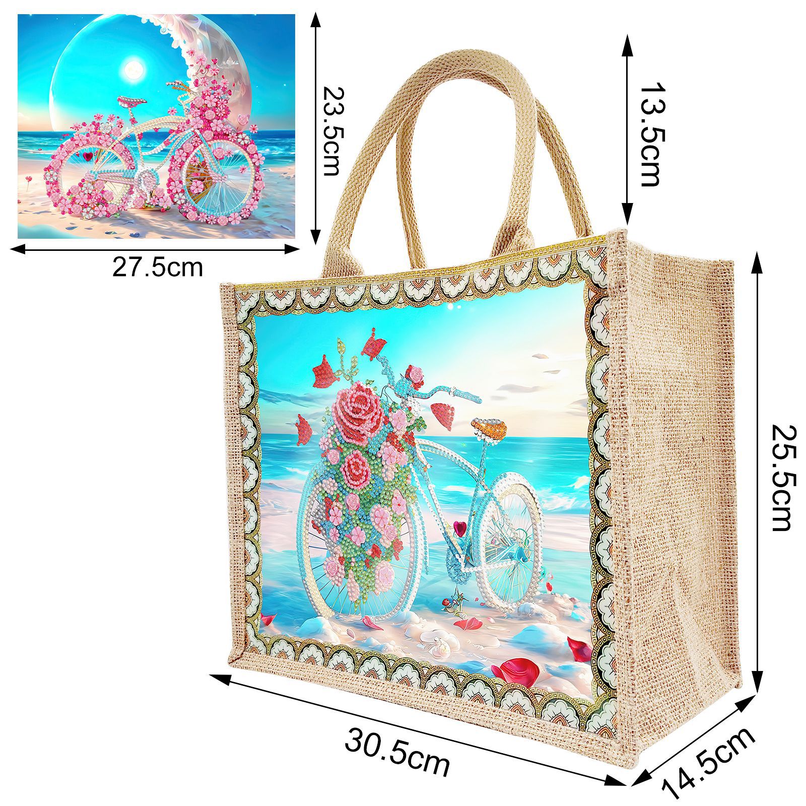 Accesorios para pintura con diamantes, bolsa de lona DIY para pintura con diamantes, bolsa de mano con diseño de animales y paisajes, con placa base reemplazable, un paquete con dos diseños.