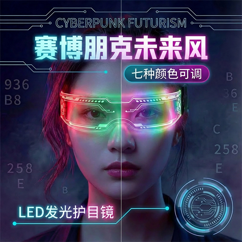 Cyberpunk Style Glowing Glasses Led Colorful Cool Partying Photo-Taking Concert Music Festival Toys Wholesale Cyberpunk Style Glowing Glasses Led Colorful Cool Partying Photo-Taking Concert Music Festival Toys Wholesale