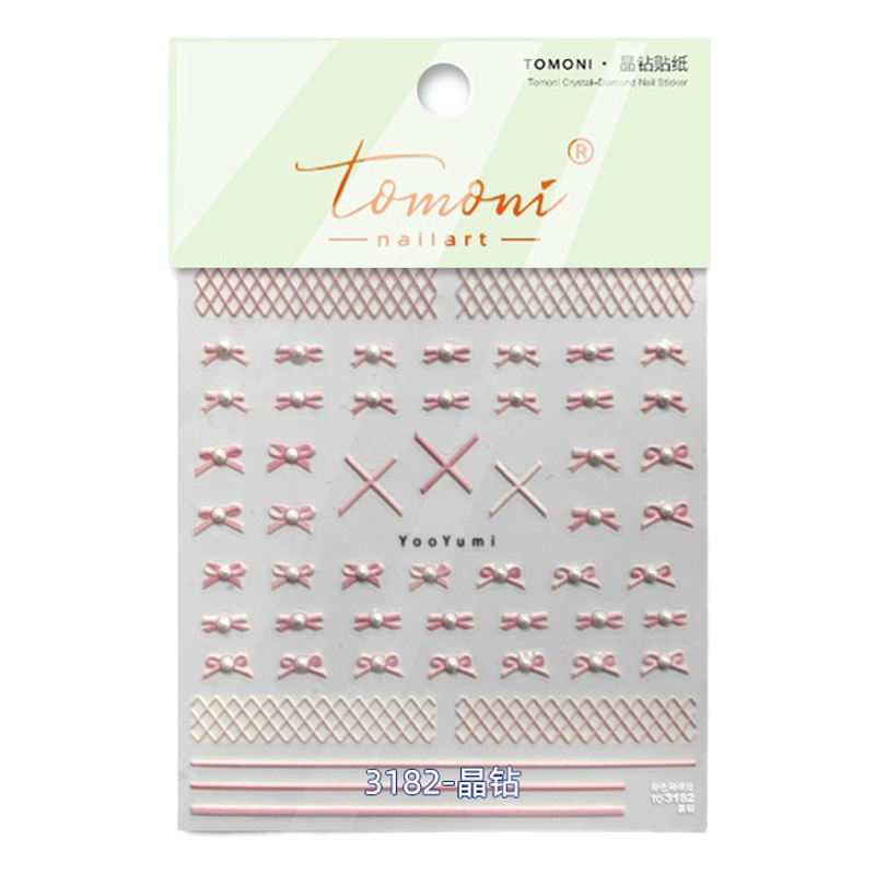 Pegatinas de uñas de diamante de cristal tomoni sin pérdida de cooperación lindo pegatinas de uñas al por mayor Rosa arco MS399