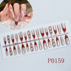 新年穿戴甲貓眼格紋波點蝴蝶結款點鑽鎏金分碼30片紅色蝴蝶結髮財