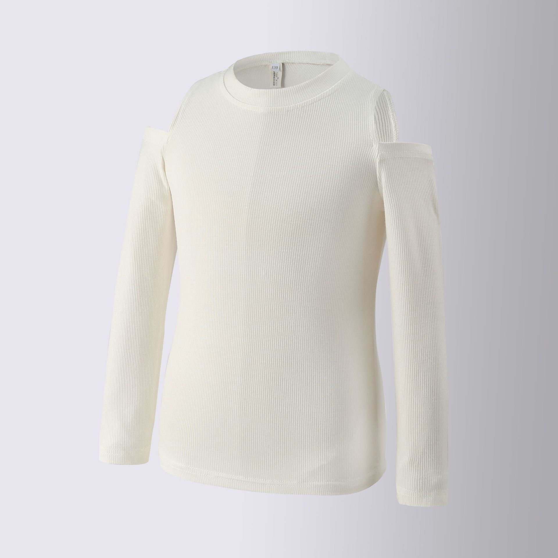 2023年露肩緊身設計感內搭新款白色t恤打底衫別致上衣兒女童