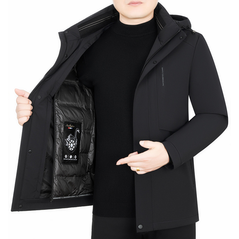 Pierre Cardin Goose down Hooded Winter Young Men's Mid-Length Thickeneded Warm Men's Jacket Top Goose down Jacket