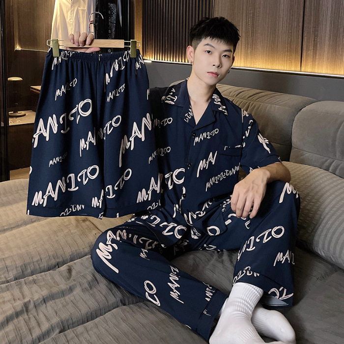 Pijama de verano de alta sensación de seda de hielo de tres piezas conjunto de manga corta estudiantes adolescentes ropa de casa de seda