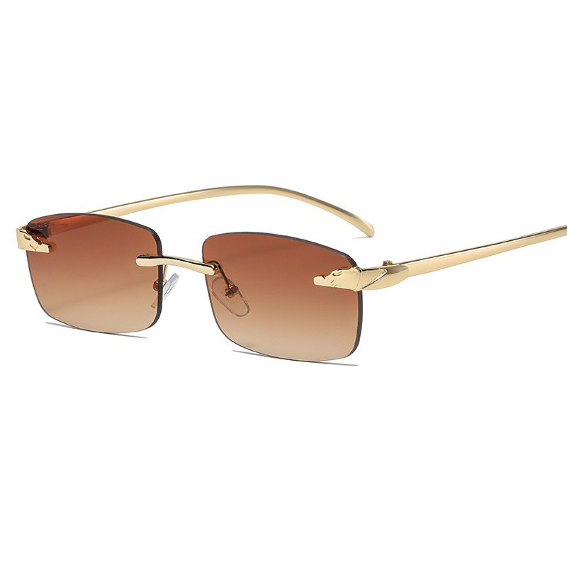 Leopard Head Frameless Sunglasses Retro Geometric Pattern Women's Outdoor Casual Unisex_voghion.com