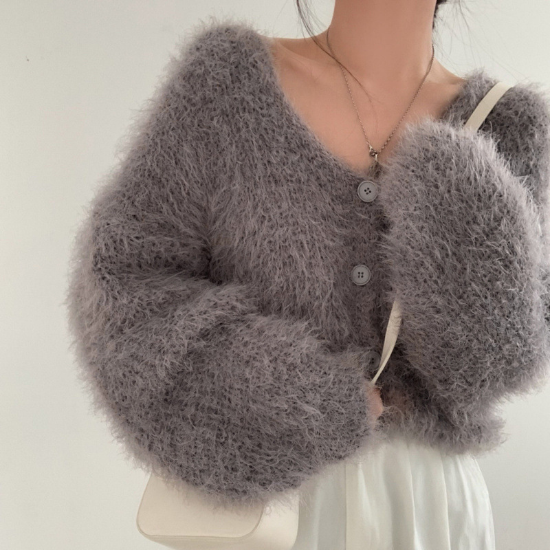Sweater Jacket Women's Korean Chic Autumn and Winter Versatile Loose Lazy Furry Mink Long-Sleeved Knitted V Neck Top Sweater Jacket Women's Korean Chic Autumn and Winter Versatile Loose Lazy Furry Mink Long-Sleeved Knitted V Neck Top