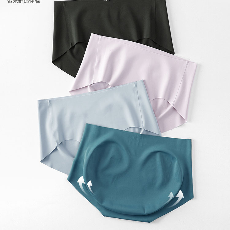 Shanghai qiaotao seamless underwear Women's Ice Silk low mid-waist one-piece plus size cotton crotch running fitness briefs