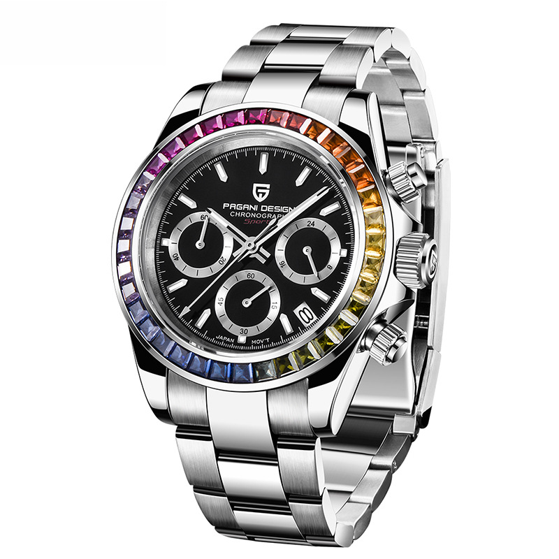 PAGANIDESIGN bojiani reloj para hombre multifunción cronógrafo de acero inoxidable resistente al agua reloj de diamantes de color 1644