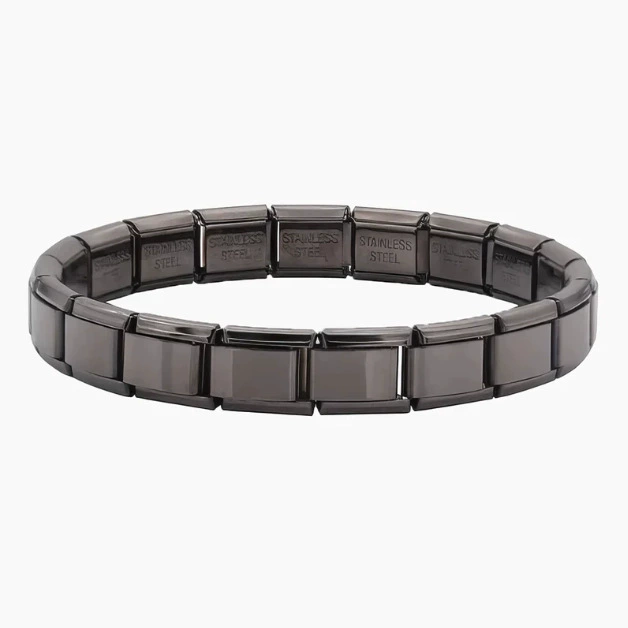 stainless steel bracelet, removable elastic link watch strap, italian european style, assorted charms
