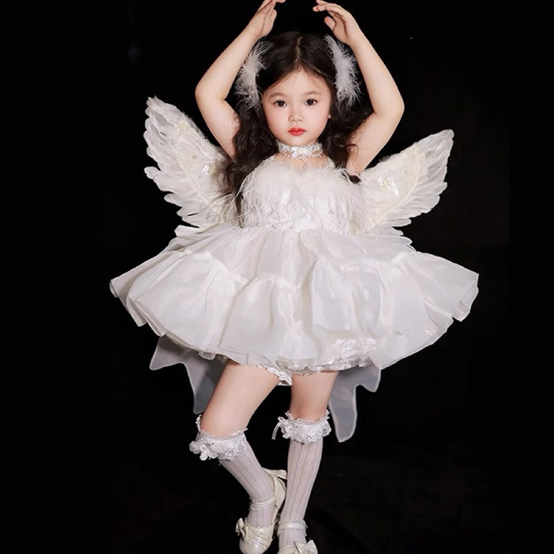 Girls' White Swan Lolita Princess Dress Children's Beautiful Wedding Dress Girl's Birthday Dress Angel Feather Tutu Dress Girls' White Swan Lolita Princess Dress Children's Beautiful Wedding Dress Girl's Birthday Dress Angel Feather Tutu Dress