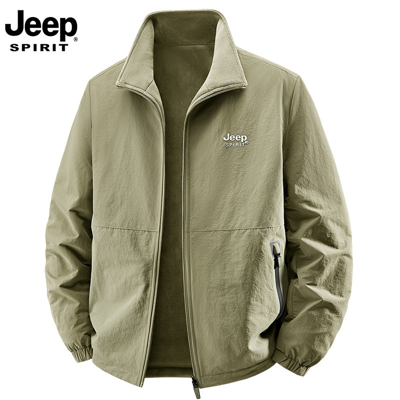 JEEP SPIRIT品牌夹克外套男秋冬季加绒加厚双面穿外套军绿卡其深|undefined
