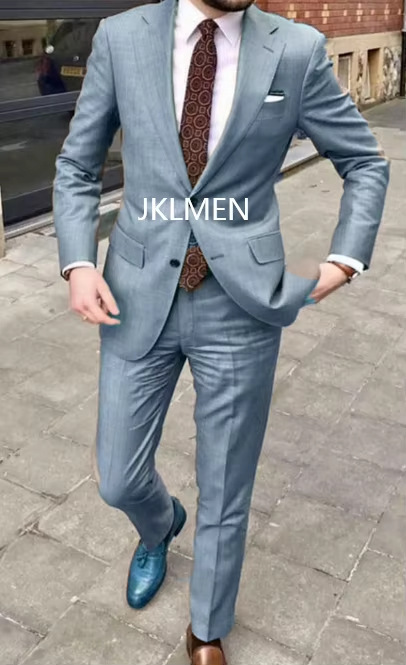 2025跨境新款男士西装两件套男西装套装修身商务礼服两粒扣套装男|undefined