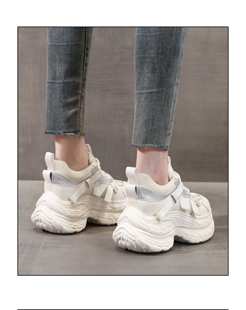 Giày sneaker nữ đế dày rhinestone lưới thoáng khí — Màu be chi tiết 19